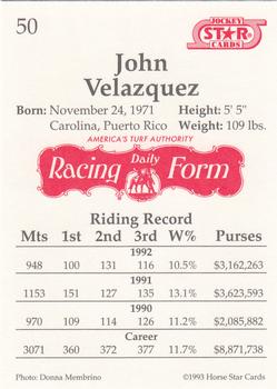 1993 Jockey Star #50 John Velazquez Back